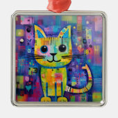 Schattige Funny Kitty Cat Mixed Media Dier Pet Metalen Ornament (Voorkant)