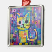 Schattige Funny Kitty Cat Mixed Media Dier Pet Metalen Ornament (Links)