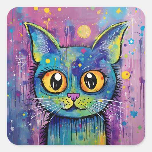 Schattige Funny Kitty Cat Mixed Media Dier Pet Vierkante Sticker (Voorkant)