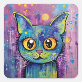 Schattige Funny Kitty Cat Mixed Media Dier Pet Vierkante Sticker