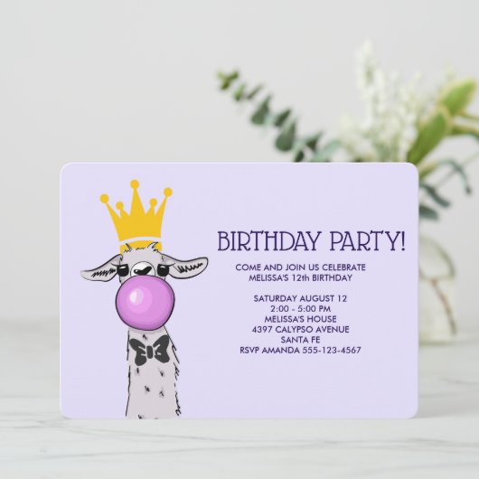 Schattige Funny Llama Illustratie Verjaardagsfeest Kaart (Staand voorkant)