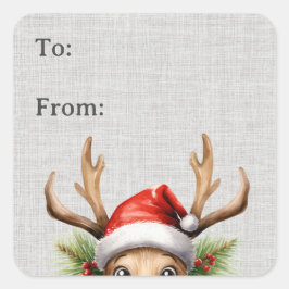 Schattige Funny Peeking Rendier Gift Label