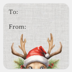 Schattige Funny Peeking Rendier Gift Label