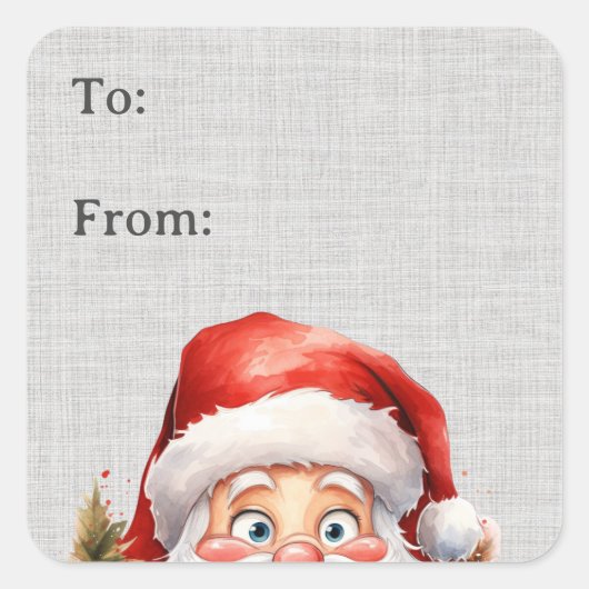 Schattige Funny Peeking Santa Gift Label (Voorkant)