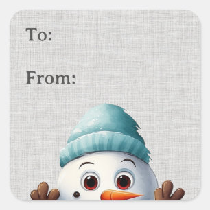 Schattige Funny Peeking Snowman Gift Label