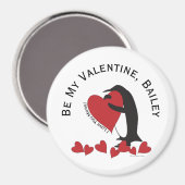 Schattige Funny Penguin en Red Heart Be My Valenti Magneet (Voorkant / Achterkant)