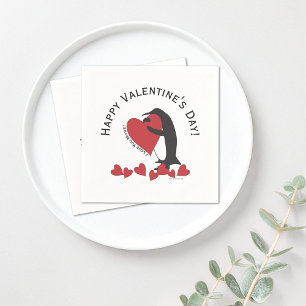 Schattige Funny Penguin Heart Valentijn Paper Servet