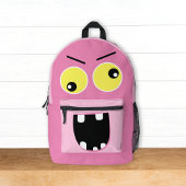 Schattige Funny Pink Monster w / Naam Kinder Bedrukte Rugzak