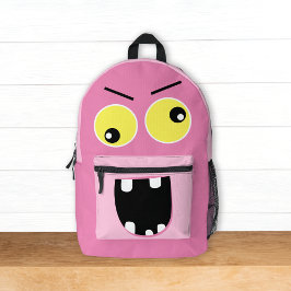 Schattige Funny Pink Monster w / Naam Kinder Bedrukte Rugzak