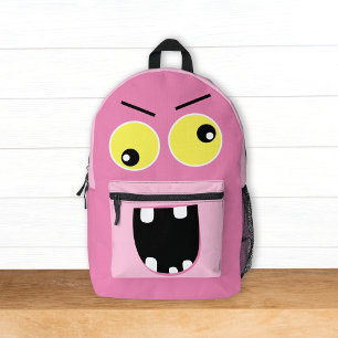 Schattige Funny Pink Monster w / Naam Kinder Bedrukte Rugzak