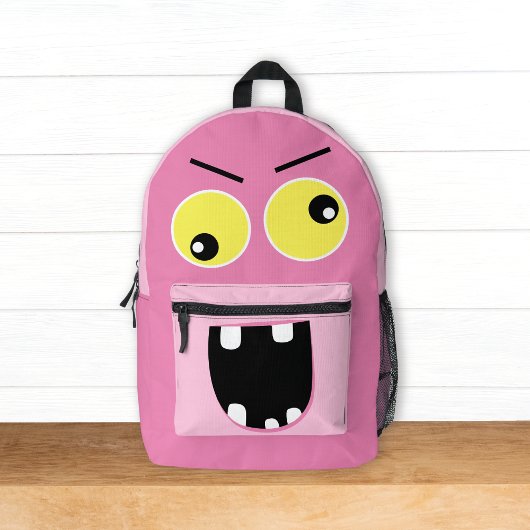 Schattige Funny Pink Monster w / Naam Kinder Bedrukte Rugzak