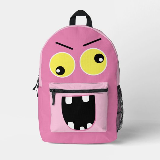 Schattige Funny Pink Monster w / Naam Kinder Bedrukte Rugzak (Voorkant)