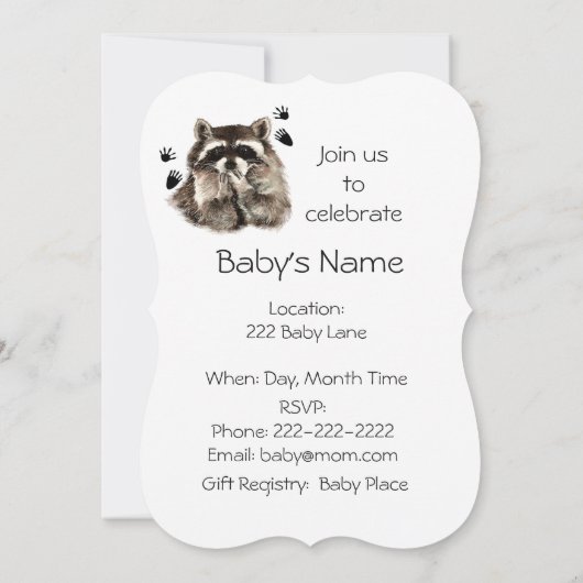 Schattige Funny Raccoon Garden Animal Baby shower Kaart (Achterkant)