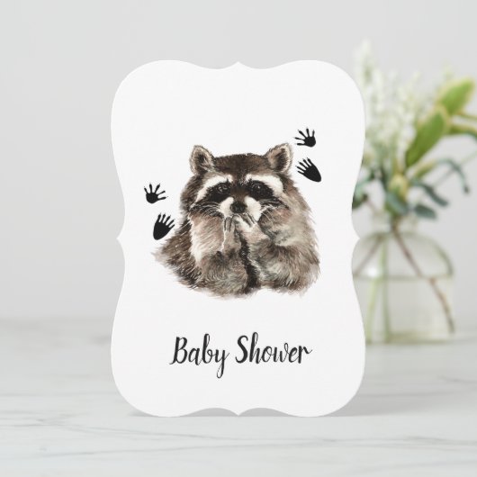 Schattige Funny Raccoon Garden Animal Baby shower Kaart (Staand voorkant)