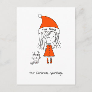 Schattige Funny Santa Girl Cat Toevoegen Jouw teks Briefkaart