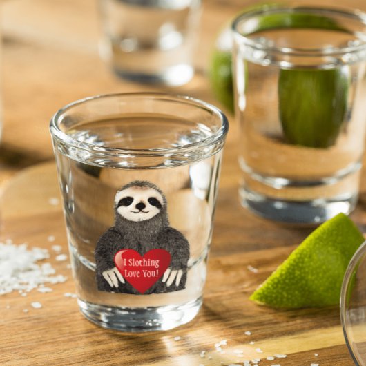 Schattige Funny Sloth Valentijnsdag Heart Pun Shot Glas