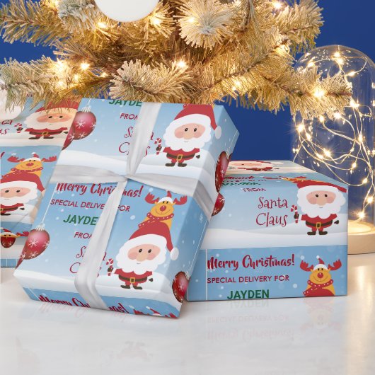 Schattige Funny Special Delivery Gift Santa Rudolp Cadeaupapier (Feestdagen)