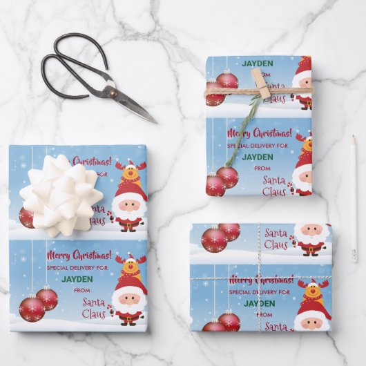 Schattige Funny Special Delivery Gift Santa Rudolp Inpakpapier Vel (Voorkant)