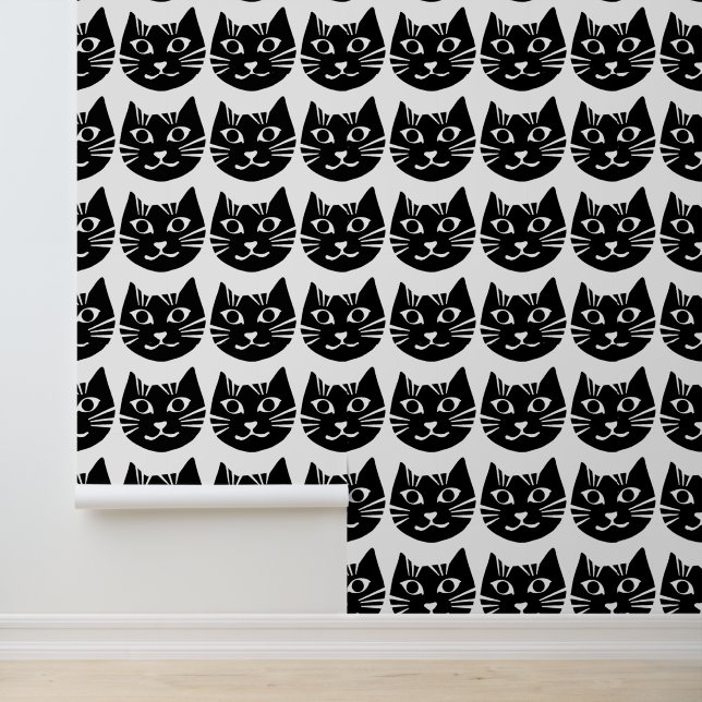 Schattige Funny Zwart-Wit Patroon Lachende Kat Behang (Applicatie)