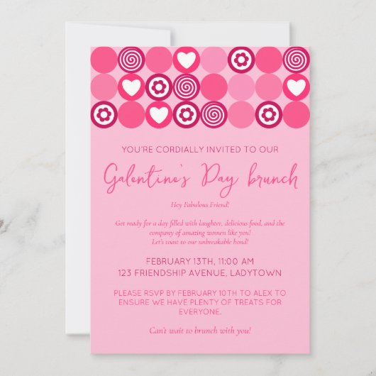 Schattige Galentine’s Day Brunch Roze Hart en Bloe Kaart (Voorkant)