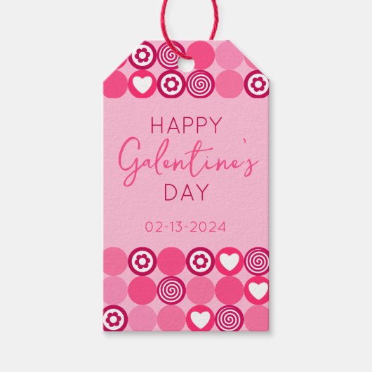 Schattige Galentine’s Day Pink Heart and Flower Pa Cadeaulabel (Voorkant)