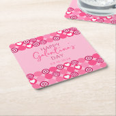 Schattige Galentine’s Day Pink Heart and Flower Pa Kartonnen Onderzetters (Schuin)