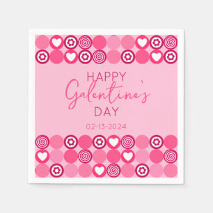 Schattige Galentine’s Day Pink Heart and Flower Pa Servet