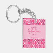 Schattige Galentine’s Day Pink Heart and Flower Pa Sleutelhanger (Voorkant Links)