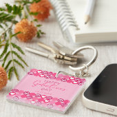 Schattige Galentine’s Day Pink Heart and Flower Pa Sleutelhanger (Voorkant Rechts)