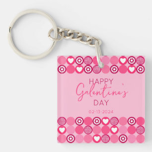 Schattige Galentine’s Day Pink Heart and Flower Pa Sleutelhanger