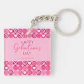 Schattige Galentine’s Day Pink Heart and Flower Pa Sleutelhanger (Achterkant)