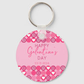 Schattige Galentine’s Day Pink Heart and Flower Pa Sleutelhanger (Voorkant)