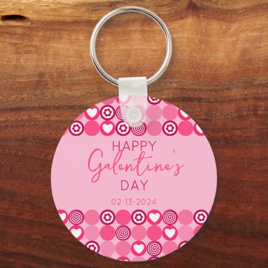 Schattige Galentine’s Day Pink Heart and Flower Pa Sleutelhanger (Voorkant)