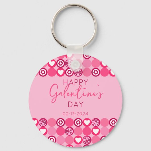 Schattige Galentine’s Day Pink Heart and Flower Pa Sleutelhanger (Achterkant)