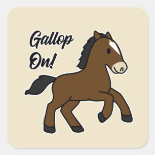 Schattige galop vooruit! Kawaii paard ontwerp van Vierkante Sticker