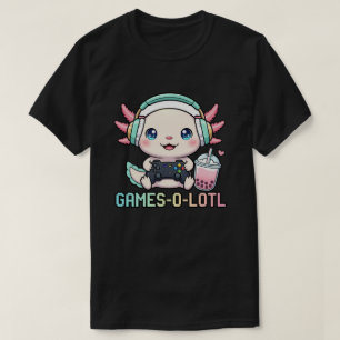 Schattige Gamer Axolotl met Boba Kunst T-shirt