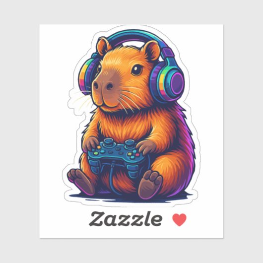 Schattige Gamer Capybara — met Headset & Controlle Sticker (Vel)