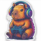 Schattige Gamer Capybara — met Headset & Controlle Sticker (Voorkant)