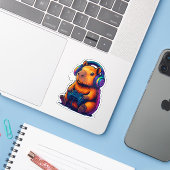 Schattige Gamer Capybara — met Headset & Controlle Sticker (Laptop met iPhone)