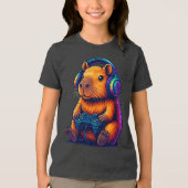 Schattige Gamer Capybara — met Headset & Controlle Tri-Blend Shirt (Voorkant)