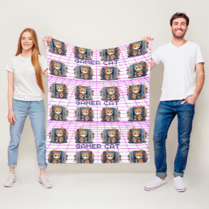 Schattige Gamer Cat Blauw Patroon Fleece Deken