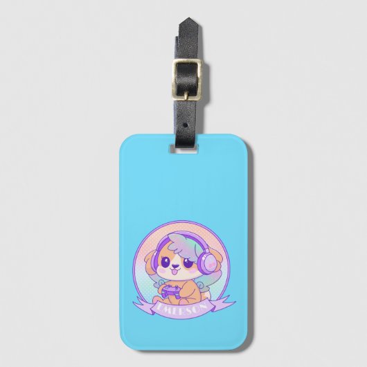Schattige Gamer Girl Kawaii Dog With Wings in Baby Bagagelabel (Voorkant (verticaal))