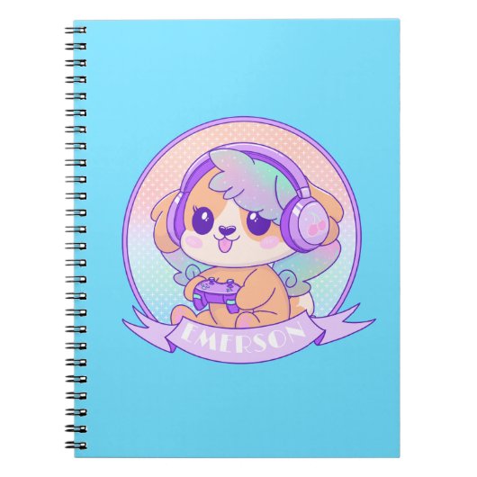 Schattige Gamer Girl Kawaii Dog With Wings in Baby Notitieboek (Voorkant)