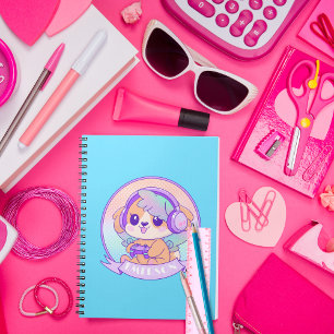 Schattige Gamer Girl Kawaii Dog With Wings in Baby Notitieboek