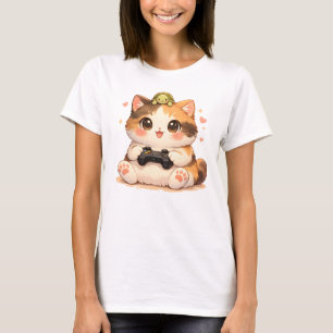Schattige Gamer Kat met Schildpad Kawaii Gammende T-shirt
