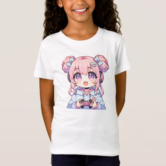 Schattige Gamer Meisje T-shirt (Voorkant)
