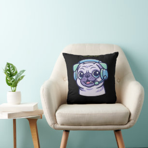 Schattige Gamer Pug Zuurgroen Zwart Gamekamer  Kussen