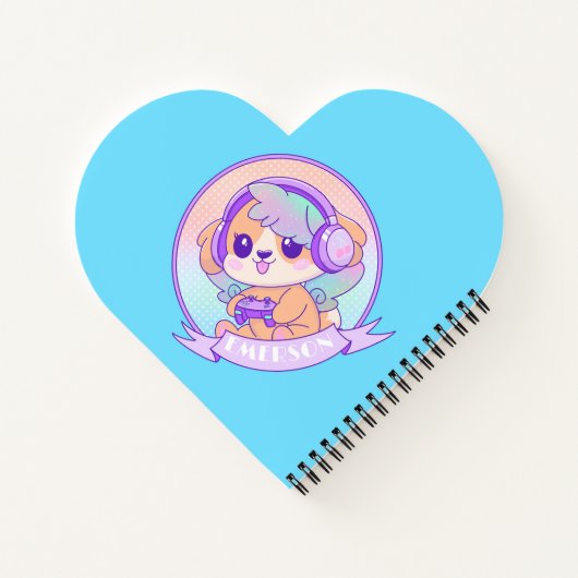 Schattige GamerGirl Kawaii Hond &Hoofdtelefoon Bab Notitieboek (Achterkant)