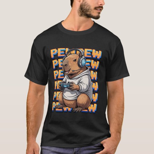 Schattige Gaming Capybara Pew Videospel Ontwerp T-shirt (Voorkant)