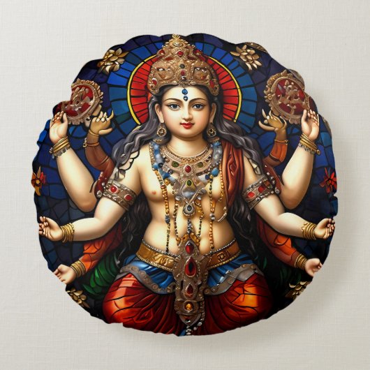 Schattige Ganesh Blauwe Olifant God Rond Kussen Ku (Voorkant)